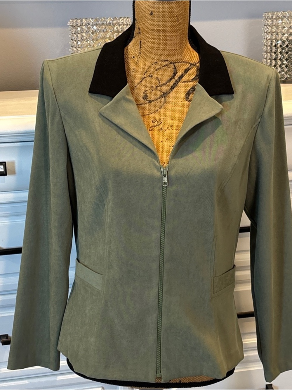 Vintage Scarlett Olive Green Zip Top with Black Pants 2-piece pantsuit Size 10 - Picture 2 of 14